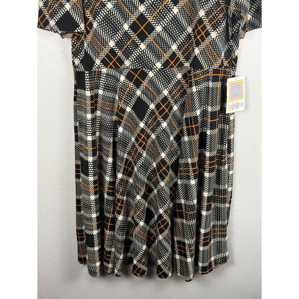 LuLaRoe Nicole Women’s 3XL Black Ivory Orange Plaid Dress Pockets NWT - Picture 7 of 9
